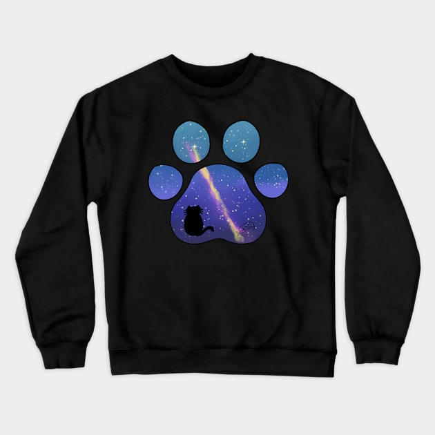 Galaxy Cat Paw Print Crewneck Sweatshirt by lorikitty